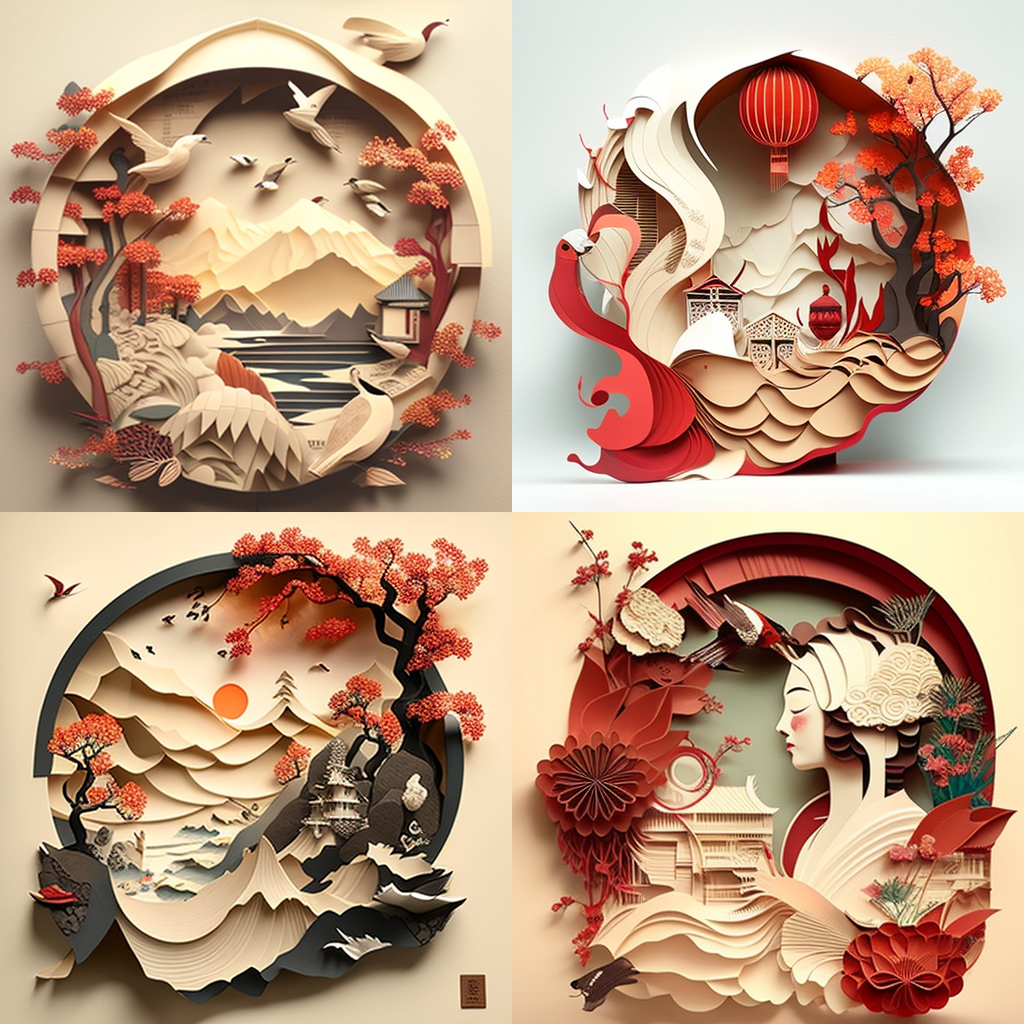in the style of Chinese Paper Art 