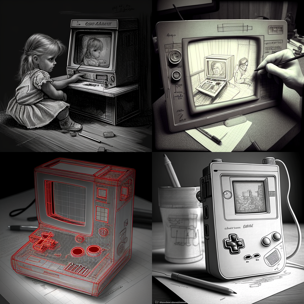 in the style of Etch-A-Sketch Drawing 