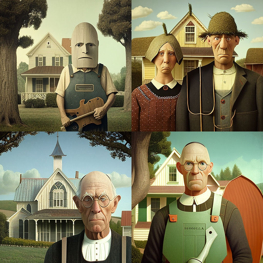 in the style of Grant Wood 