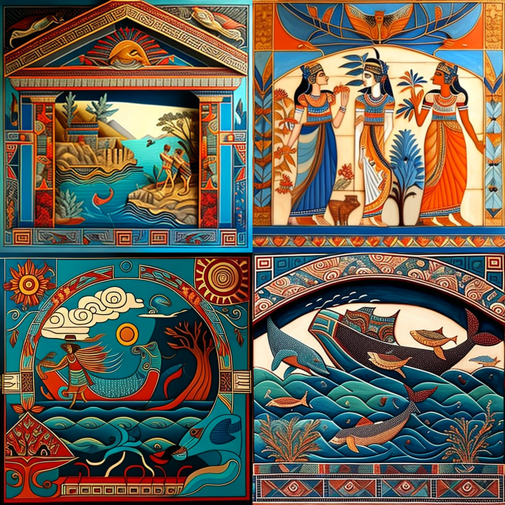 in the style of Minoan Mural