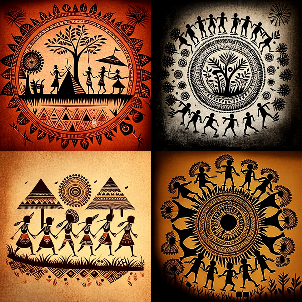 in the style of Warli Painting 